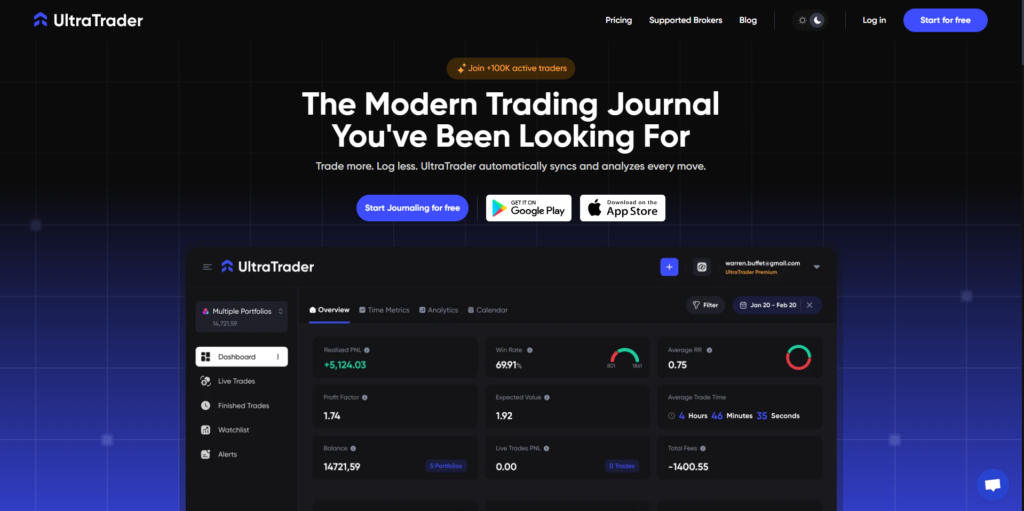 UltraTrader syncs trades from your broker with one click. It focuses on automated trading journal has a simple interface.