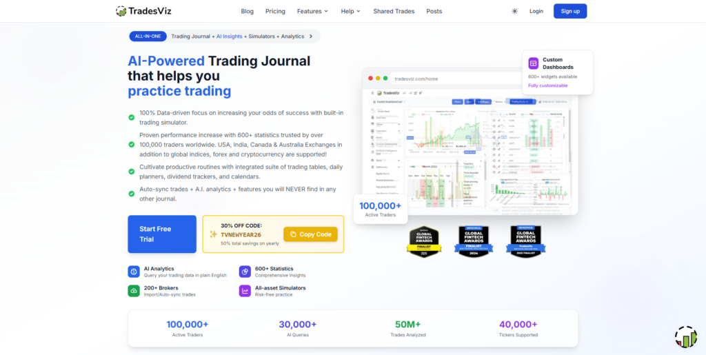 TradesViz has over 600 customizable charts and statistics. 