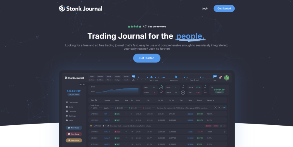 Stonk Journal is free and offers clean and focused on core journaling features.